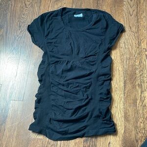Athleta black short sleeve tee shirt ruched sides, size S